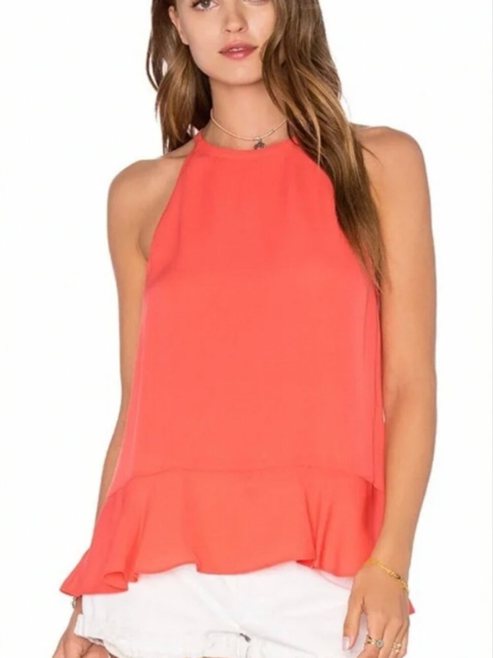 Diane Von Furstenberg 100% Silk DVF Lizzy Top Coral Sleeveless Ruffle Tank Sz P